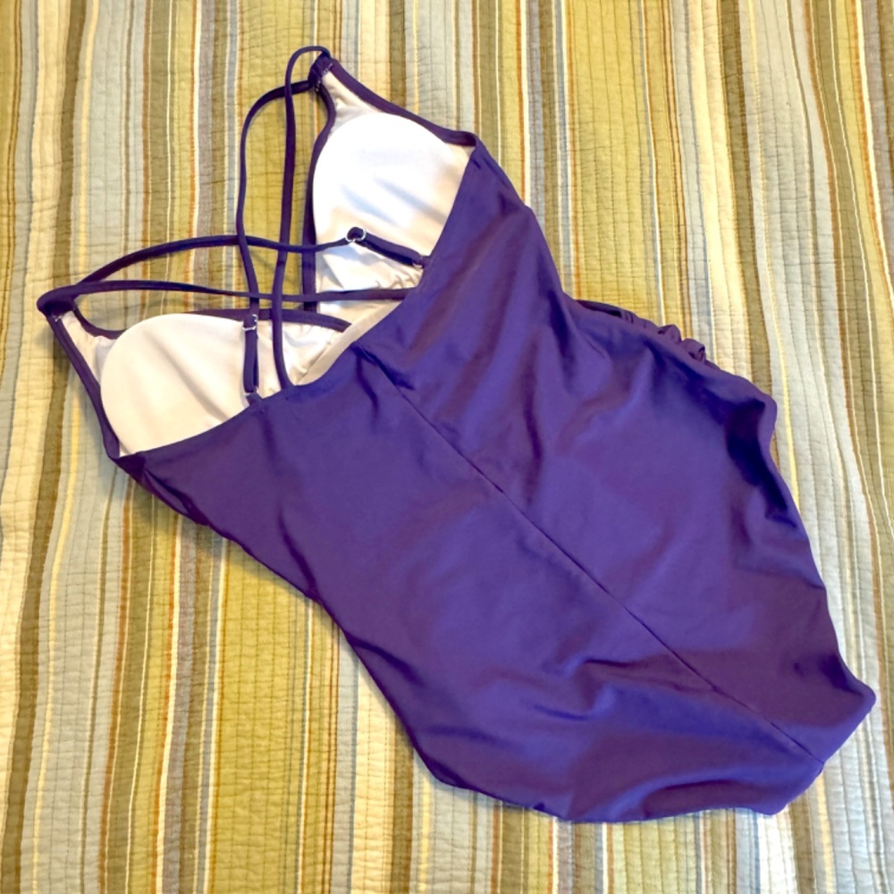 Swim Suit, One piece, X-back straps, purple - Picture 3 of 9